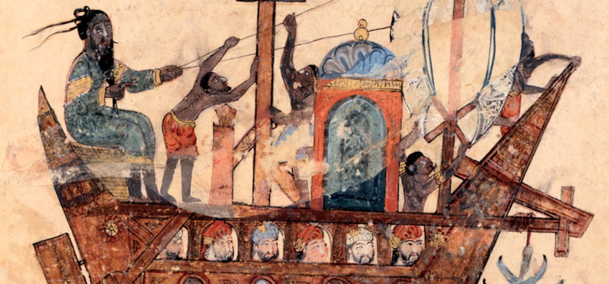 Barca con pasajeros y marineros, miniatura de al-Wasiti, Bagdad, 1237