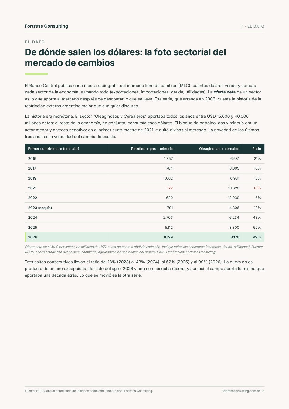 Una página del informe